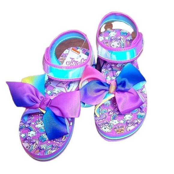 Nickelodeon Jojo Siwa Bow EVA Striped Rainbow Color Wedge Sandals  Size 4 - Picture 1 of 5